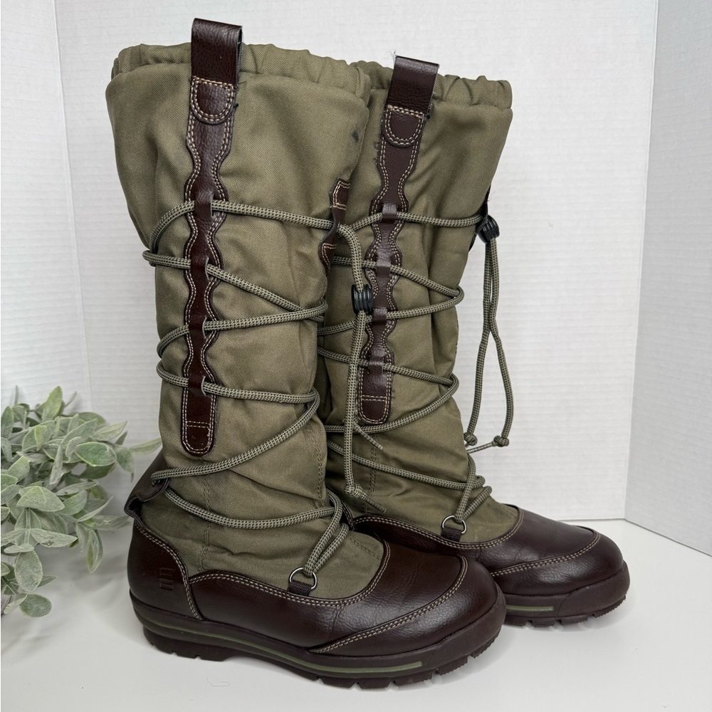Lands End Women's Green Quilted Tall Outdoor Winter Fleece Lined Boots Size 6